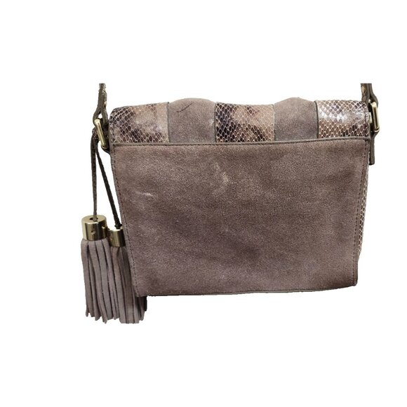 Antropologie Morgan  Woven Suede Crossbody Bag Snakeskin Accents Tassel Boho - Picture 5 of 15